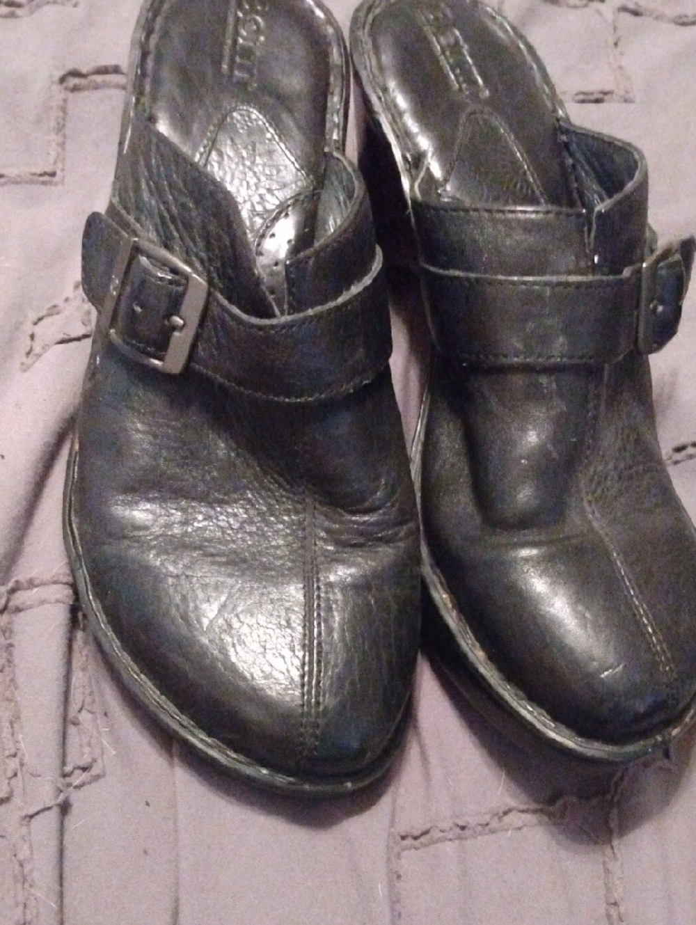 Born Black Leather Buckle Slip-On Mules